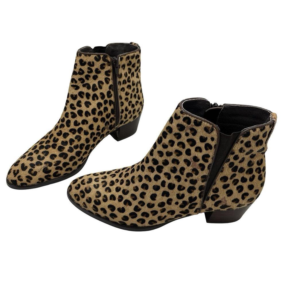 Leopard Print Ankle Boots | Tan & Black | Side Zip | Low Heel | Size EU 39